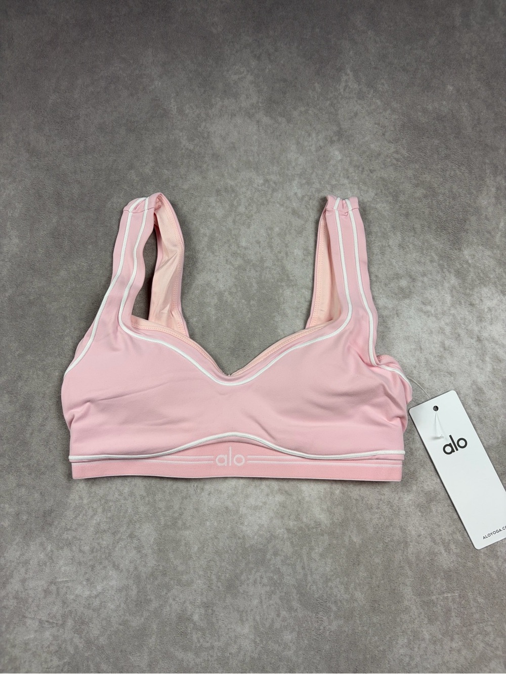 Alo Women’s Pink Seam-Trim Sports Bra and Legging Set XS - Picture 2 of 4